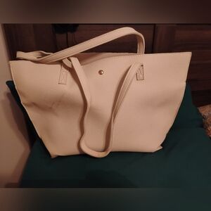 Cream Structured Tote Bag with Metal Hardware
